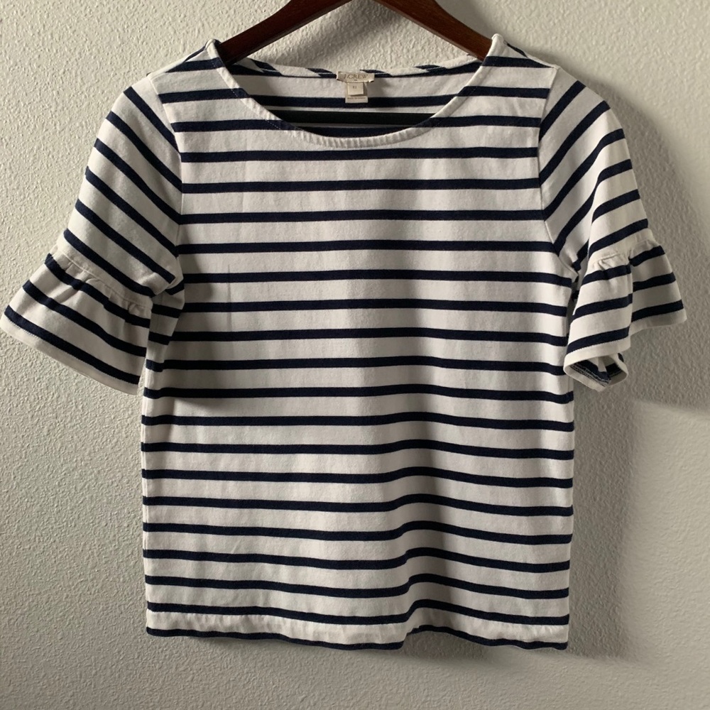 J.Crew Ruffle Sleeve Crew Neck Striped Top - XS
